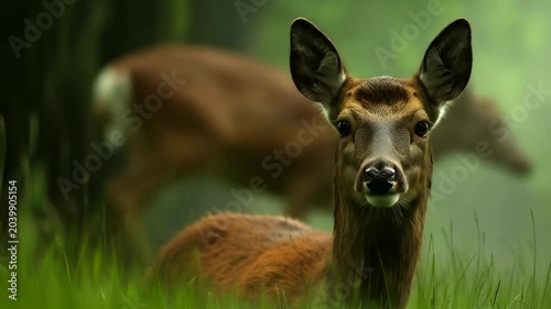 Roe Deer Portrait in Lush Green Meadow - A Wildlife Encounter.