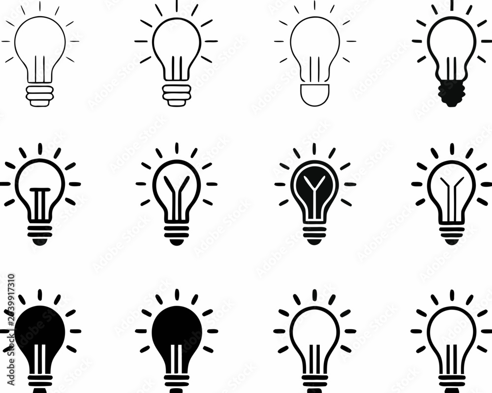 Naklejka premium light bulb icons black and white lightbulb