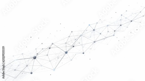 Abstract digital network connection with nodes and lines on white background.