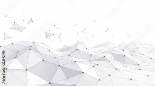 Abstract white low poly plexus network background representing digital technology and data connection.
