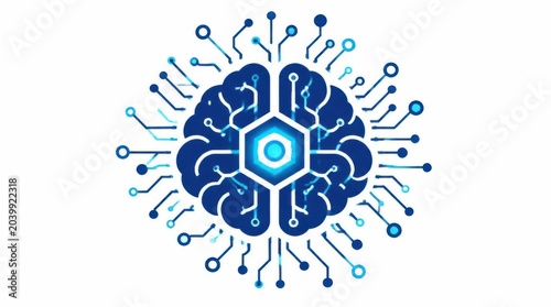 Artificial intelligence brain concept with digital circuit board patterns.