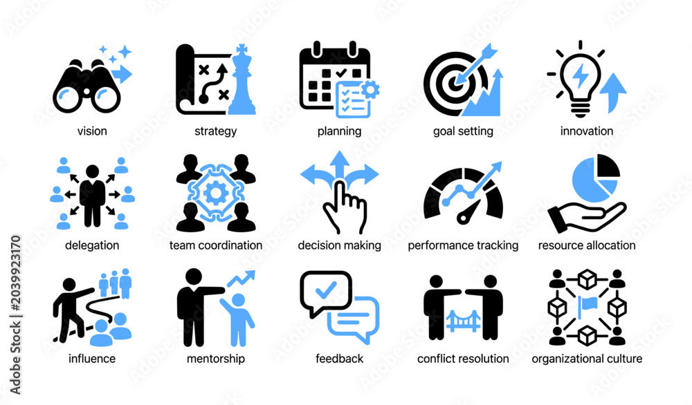 Fototapeta premium Leadership and management concept icons showing strategy and planning