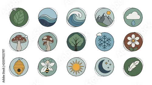 Bild auf Leinwand A collection of nature icons and symbols.