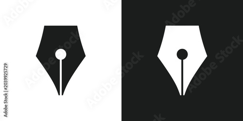Fountain Pen Nib Icons: A graphic representation of fountain pen nibs in contrasting black and white. writing tool, ink pen, calligraphy symbol, creative design.