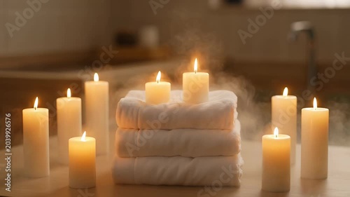 Candlelit Spa Serenity, Warm Towels, Relaxing Atmosphere, Wellness Retreat