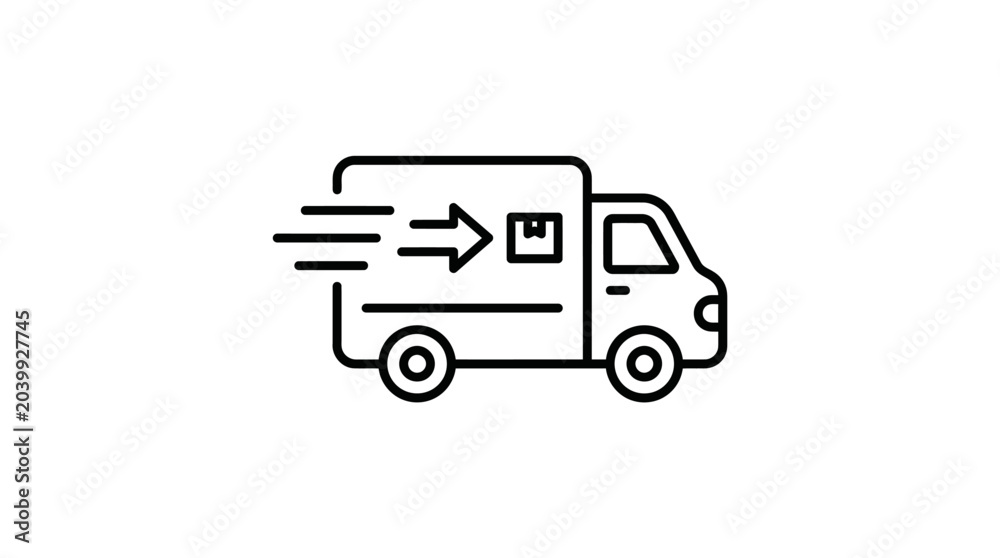 Fototapeta premium Delivery truck icon vector illustration of moving vehicle with parcel symbol