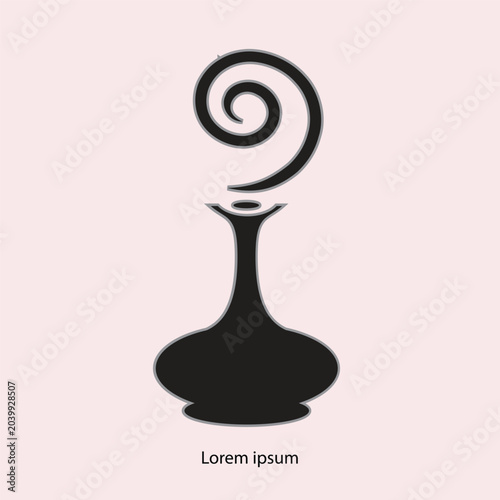 Minimalist black silhouette of a modern essential oil diffuser or potion bottle with steam rising from it