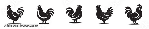 Billede på lærred Stylized black rooster silhouettes collection