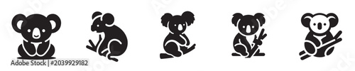 Photography A charming collection of diverse black and white koala icons, featuring the belo