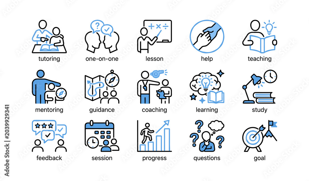 Fototapeta premium Education icons showing tutoring mentoring coaching learning on white