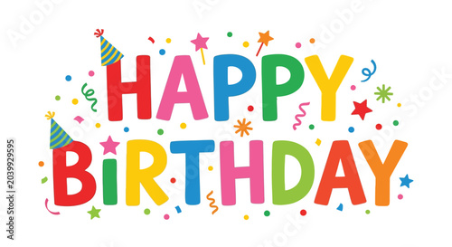 happy birthday colorful text on white background