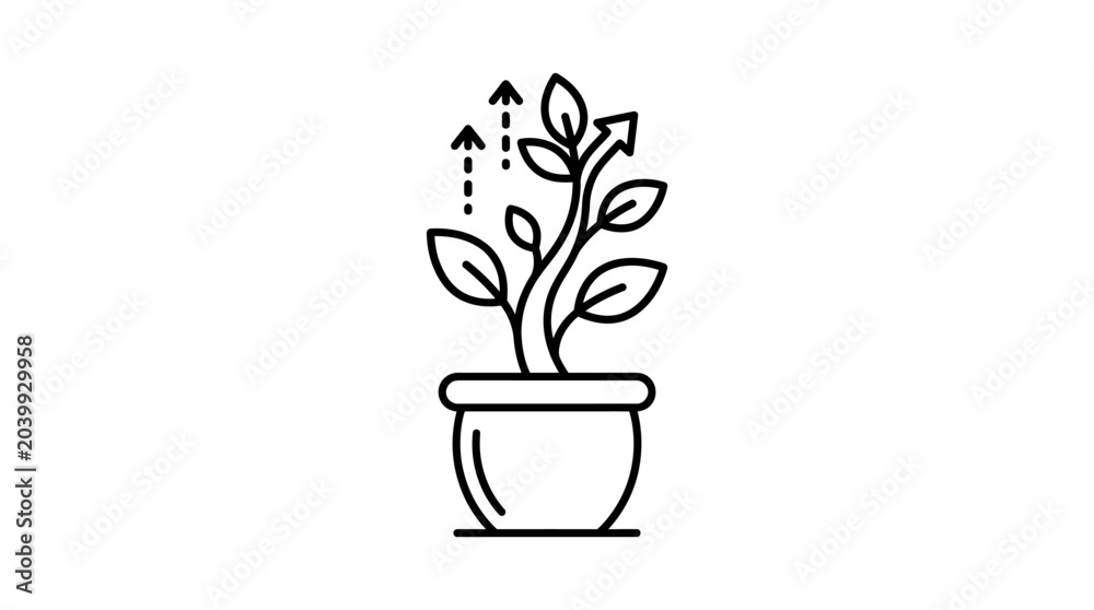 Obraz premium Plant in pot with arrows symbolizing growth and development concept