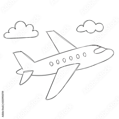 Airplane in the sky sketch coloring page cartoon aircraft icon flight vector