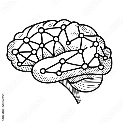 Human brain neural network sketch artificial intelligence concept hand drawn vector