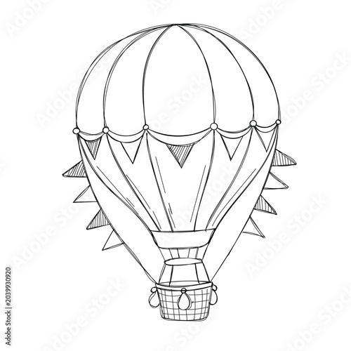 Hot air balloon sketch vintage aerostat travel transport hand drawn vector art