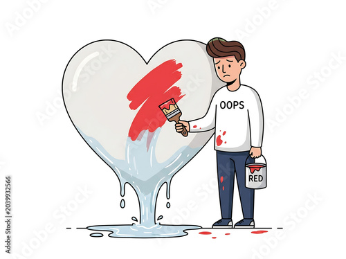 Creative person painting love heart with red paint and drips in artistic studio workspace