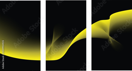 Photos Abstract colorful curved lines on black background three panel triptych with abs
