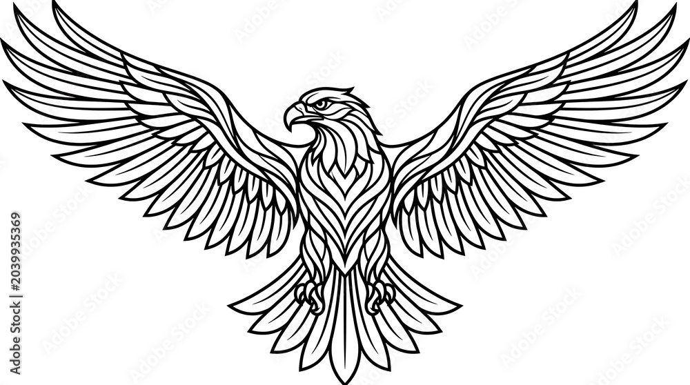 Fototapeta premium Line art illustration of eagle with outstretched wings