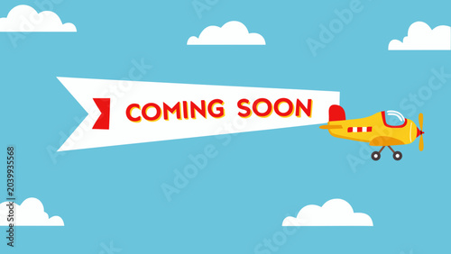 Schilderij op canvas airplane towing banner cartoon yellow red blue