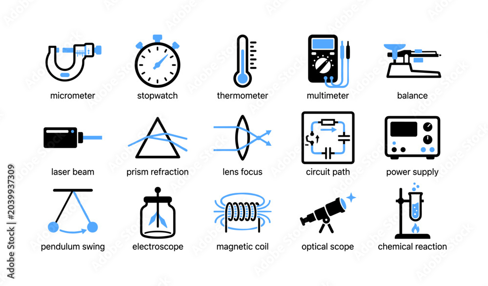 Fototapeta premium Laboratory and measurement icons arranged in grid layout