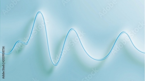 Abstract glowing blue sine sound wave on soft light blue background representing sound frequency audio technology and digital signal processing concept