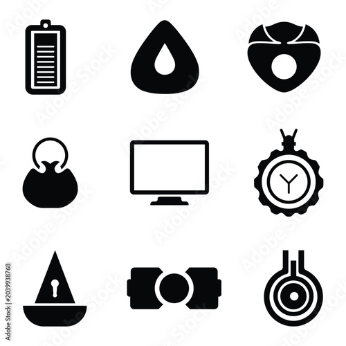 Minimalist black icon set for digital interface design isolated on a white Background