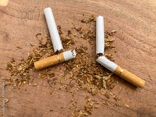 Broken cigarette, unhealthy habit, no smoking sign