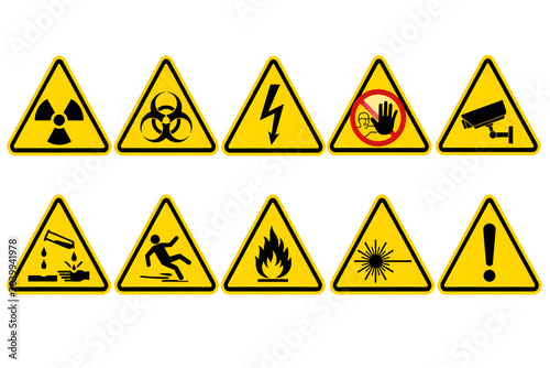 General warning label set with multiple safety symbols.
Detailed General warning label set with multiple safety symbols.
High quality General warning label set with multiple safety symbols concept.