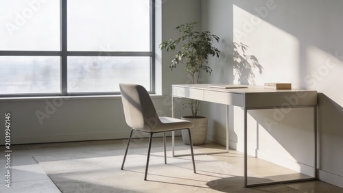 Minimalist Modern Workspace with Natural Light and Clean Interior Design