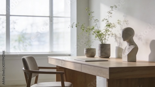 Minimalist Modern Workspace with Natural Light and Clean Interior Design