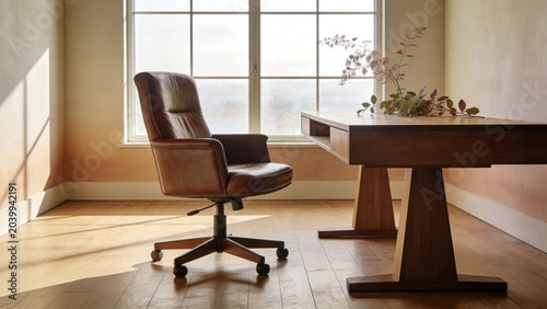 Minimalist Modern Workspace with Natural Light and Clean Interior Design