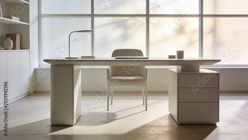 Minimalist Modern Workspace with Natural Light and Clean Interior Design