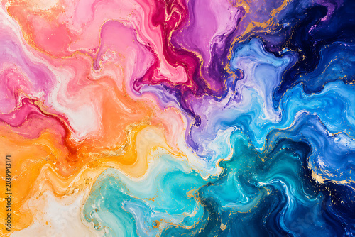 Colorful Abstract Marble Ink Background with Fluid Acrylic Paint Swirls and Vibrant Texture