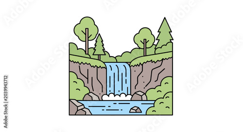 Tableau sur toile Waterfall Flowing Down Rocky Cliffside.