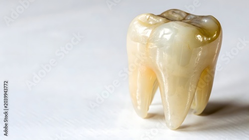 Tableau sur toile Close-up of a molar tooth with pearlescent enamel on white background