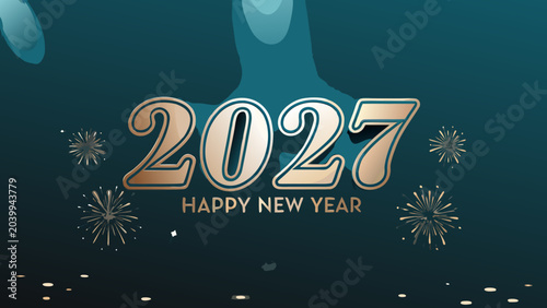 new year greeting on gradient teal backdrop