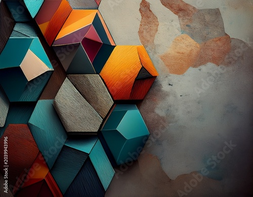 modern abstract hexagonal geometric shapes arranged artistically on a textured concrete background