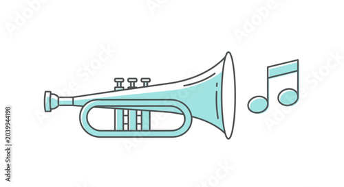 Принти на полотні Teal trumpet musical instrument closeup.