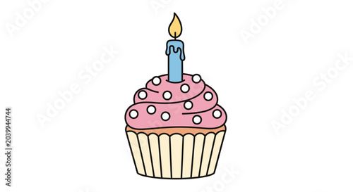 Фотография Colorful Cupcake With Single Blue Candle.