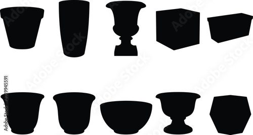 Фотография Collection of various black silhouette shapes of different pots and urns for pla