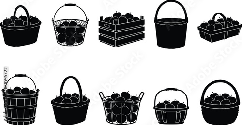 Photos Variety of illustrative fruit baskets and crates in silhouette a collection of f