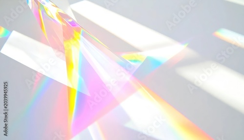Abstract prism light refraction on white background.
