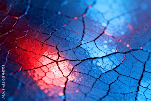 Abstract Cracked Surface with Red and Blue Lighting