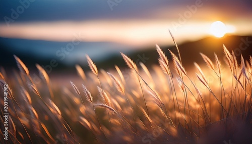 soft blurred evening lights create a dreamy atmosphere with delicate grasses swaying gently enhancing the beauty of nature s subtle details in twilight hues