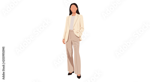Canvastavla Professional Woman in Beige Blazer and Pants Suit, Minimalist Flat Illustration