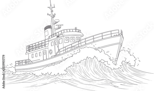 Foto Line of a boat navigating rough seas with large waves