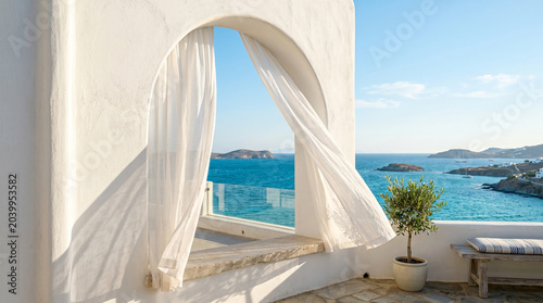 Mediterranean Coastal Curtain Background
