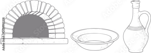 Foto Stone oven, bowl, and jug