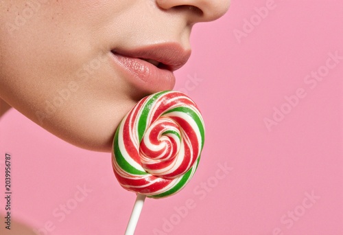 Close-up of a lollipop near the lips