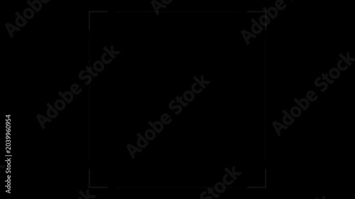White digital square frame HUD element appearing on black background representing focus targeting and futuristic user interface design.